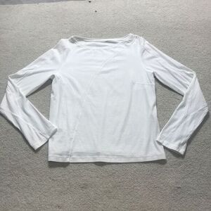 Lululemon Women's White Ribbed Stretch CrewNeck Base Layer Long‎ Sleeve Shirt